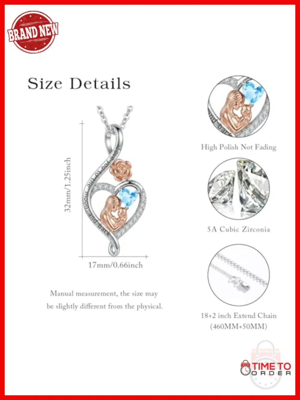 Mother's Day Rose Heart Infinity Birthstone Pendant Necklace with CZ